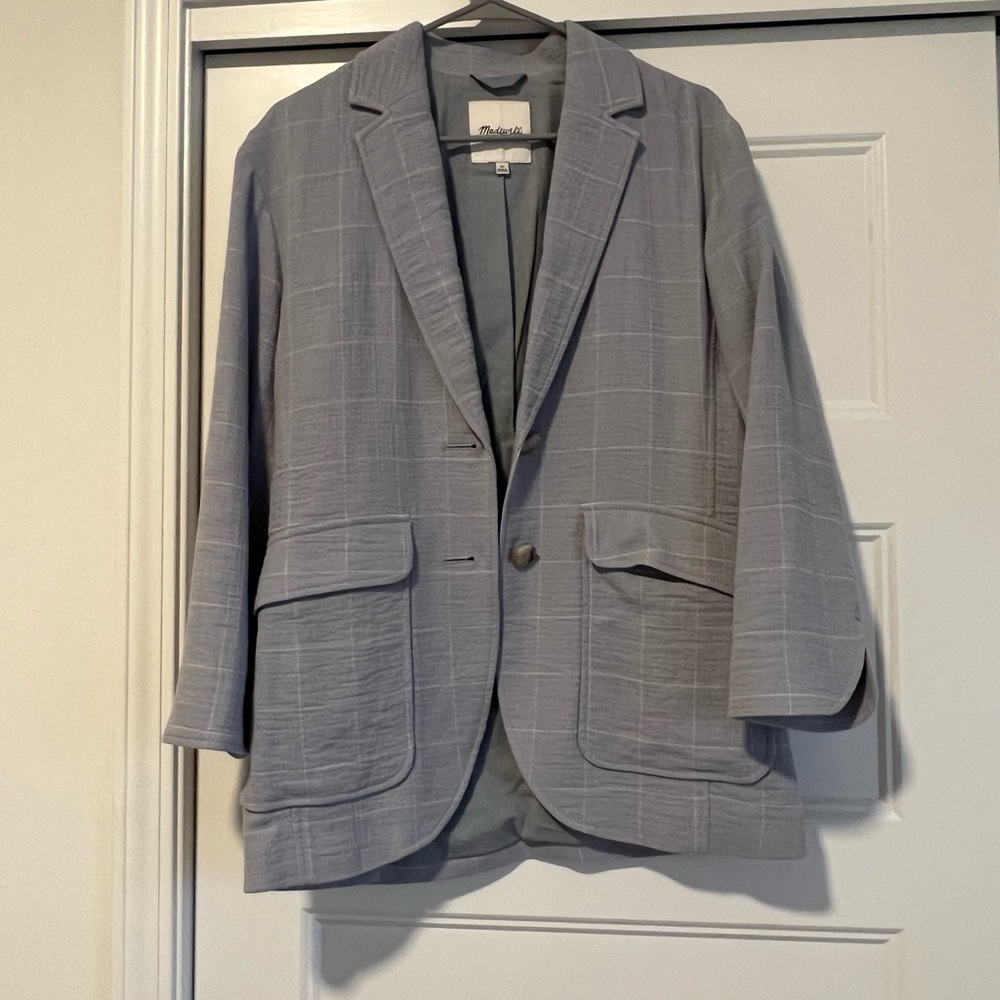 Madewell Cotton-Linen Relaxed Larsen Blazer in Windowpane